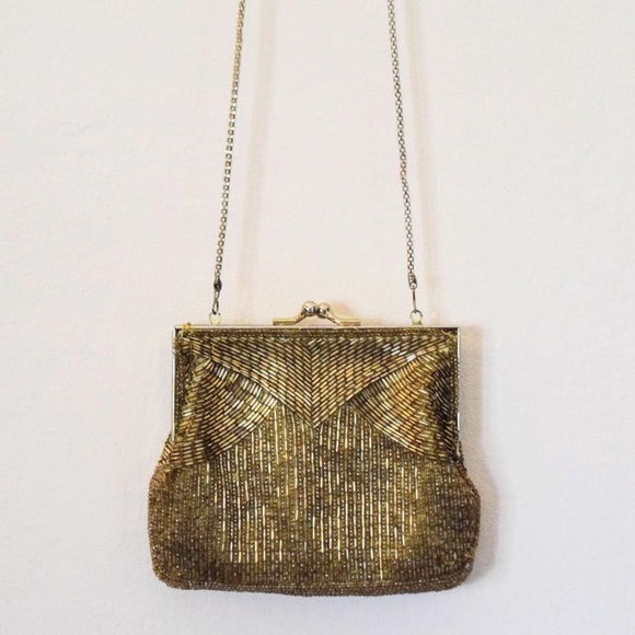 Vintage Gold Beaded Evening Bag Clutch Purse - Picture 4 of 4